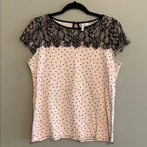 Adorable Blush Polka Dot and Lace Top